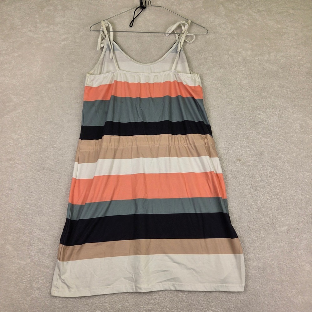 Striped Tie Shoulder Drawstring Waist Pocket Mini Dress Coral Navy White - Picture 5 of 6